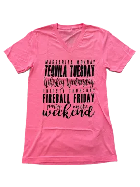 Texas True Threads Weekday Drinks V-Neck Tee, Pink