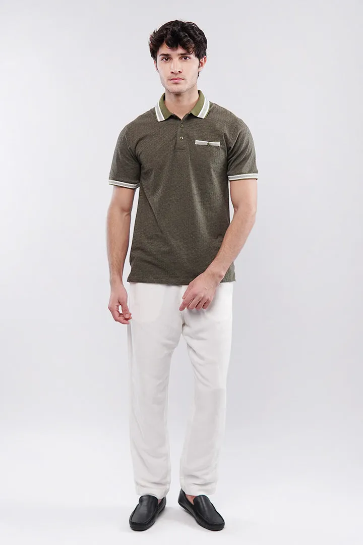 Texture Polo Shirt - Olive Green