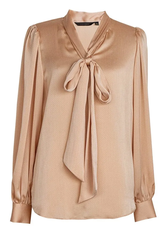 TIE COLLAR SATIN DRAPE TOPS