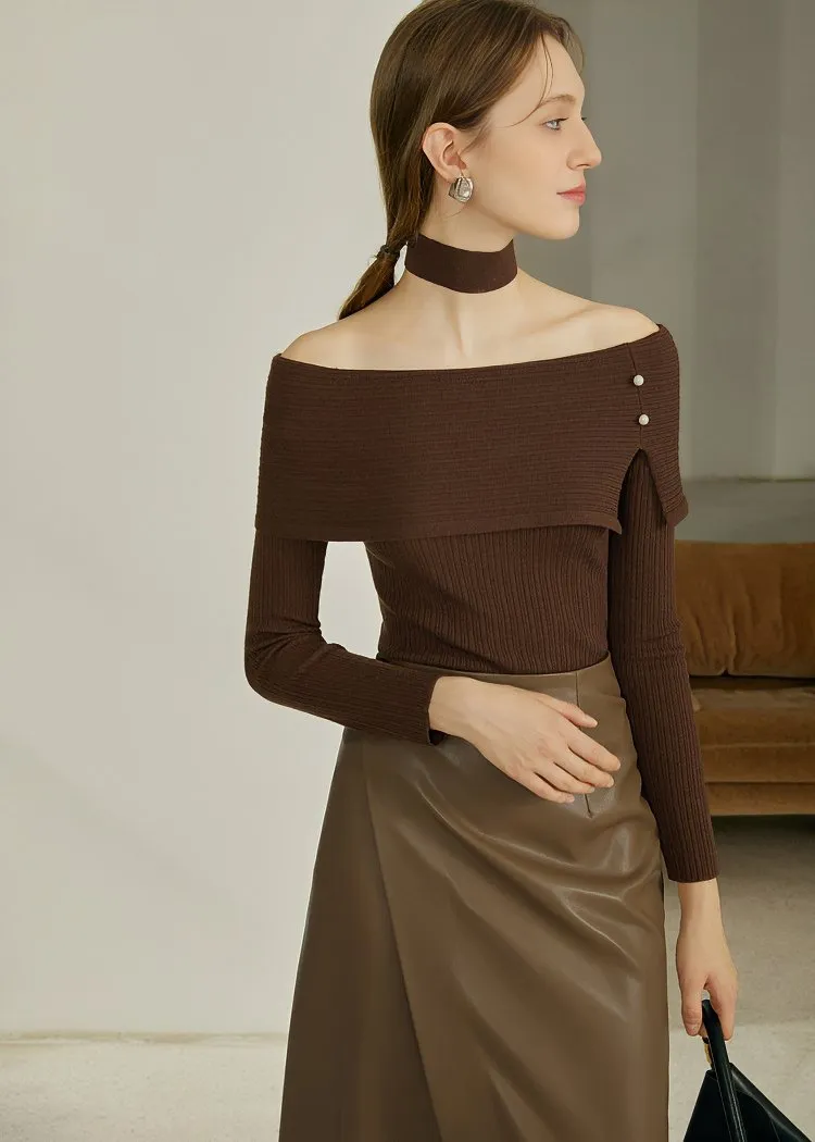 TRIM TOP ONE SHOULDER KNIT