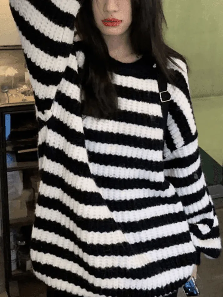 Wenkouban-Spring Casual Outfits Y2K Outfits Cozy Striped Pullover Sweater