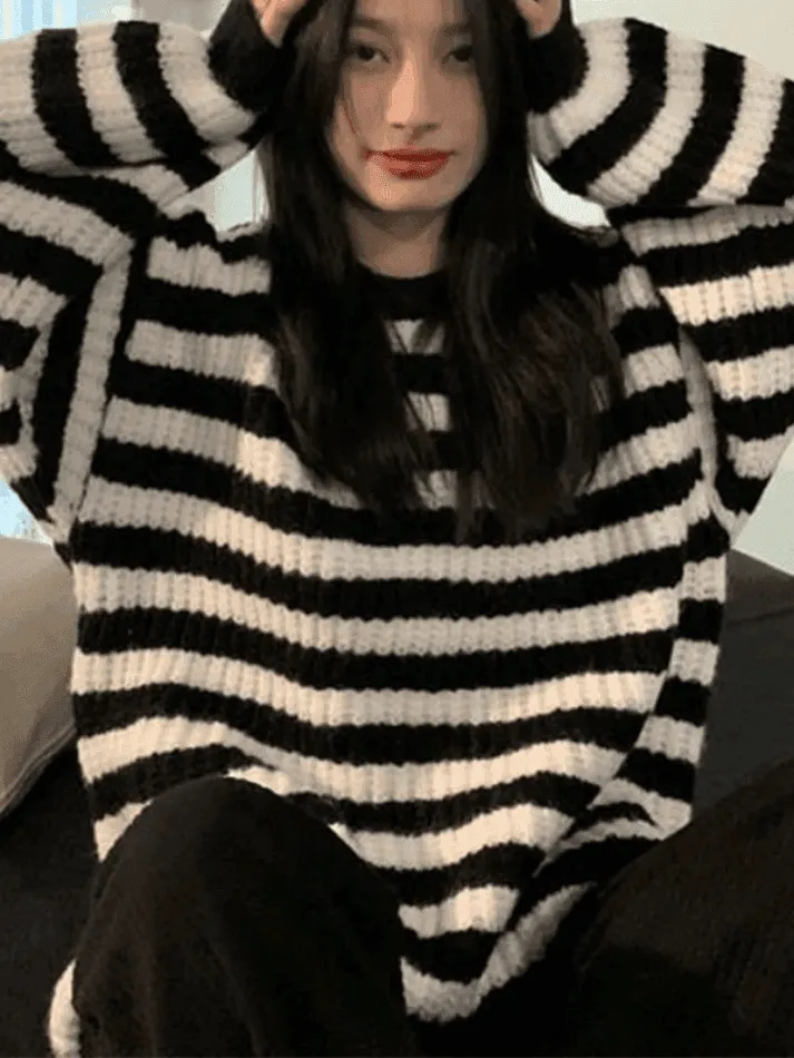 Wenkouban-Spring Casual Outfits Y2K Outfits Cozy Striped Pullover Sweater