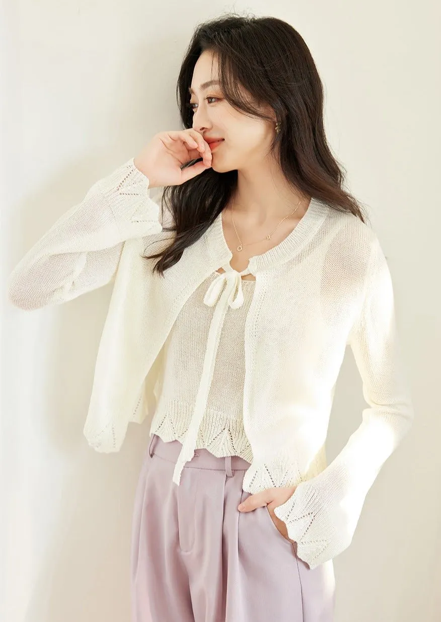 WHITE KNIT TWO PIECE CARDIGAN