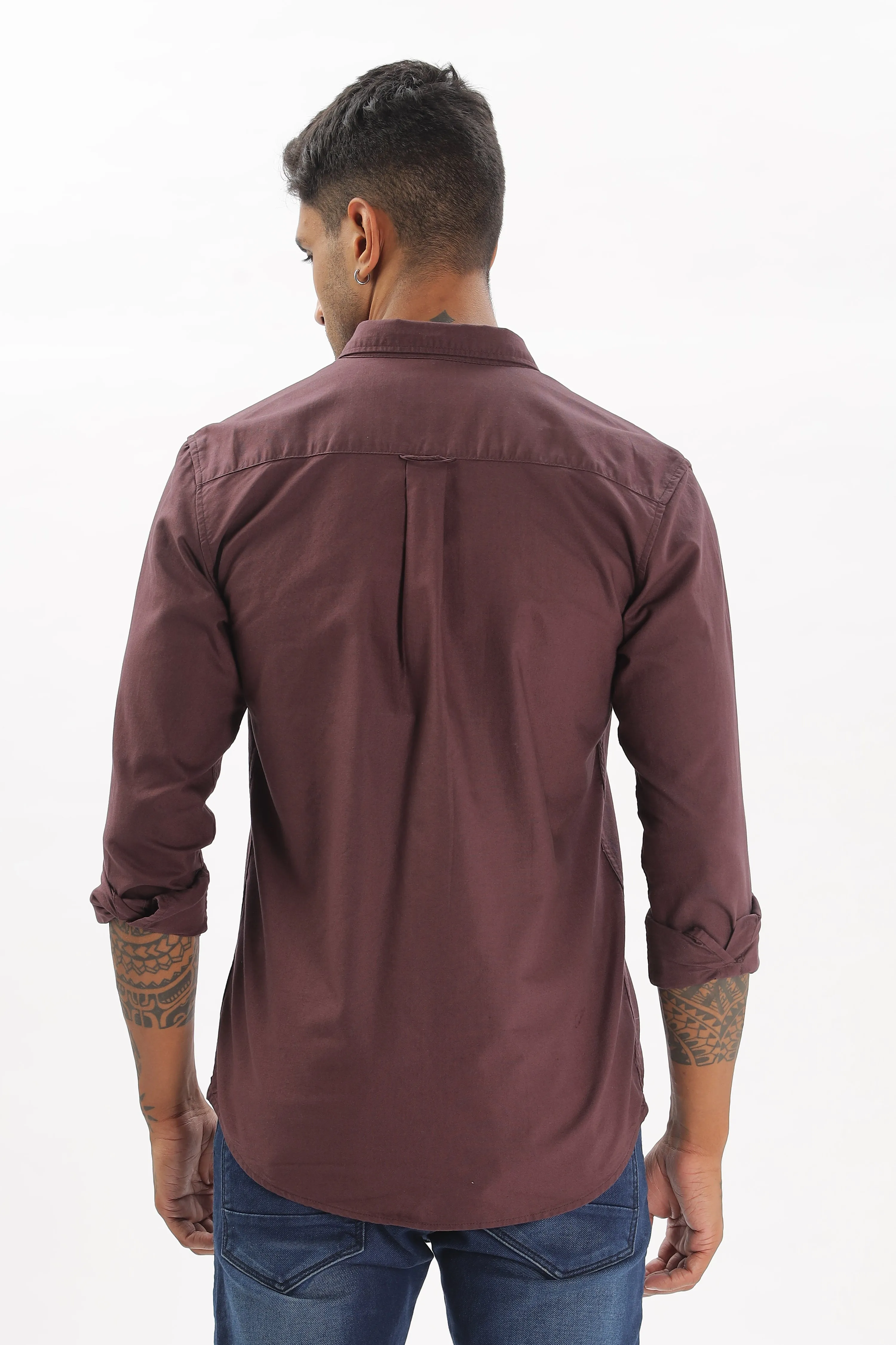 Wine Regular Fit Plain Full Sleeve Shirt