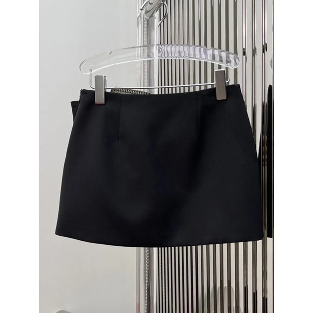 Women's Black Patchwork Diamond Big Buckle Skirt