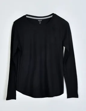 Women's CREW Neck Full Sleeve Blouses Tee Shirt-Black