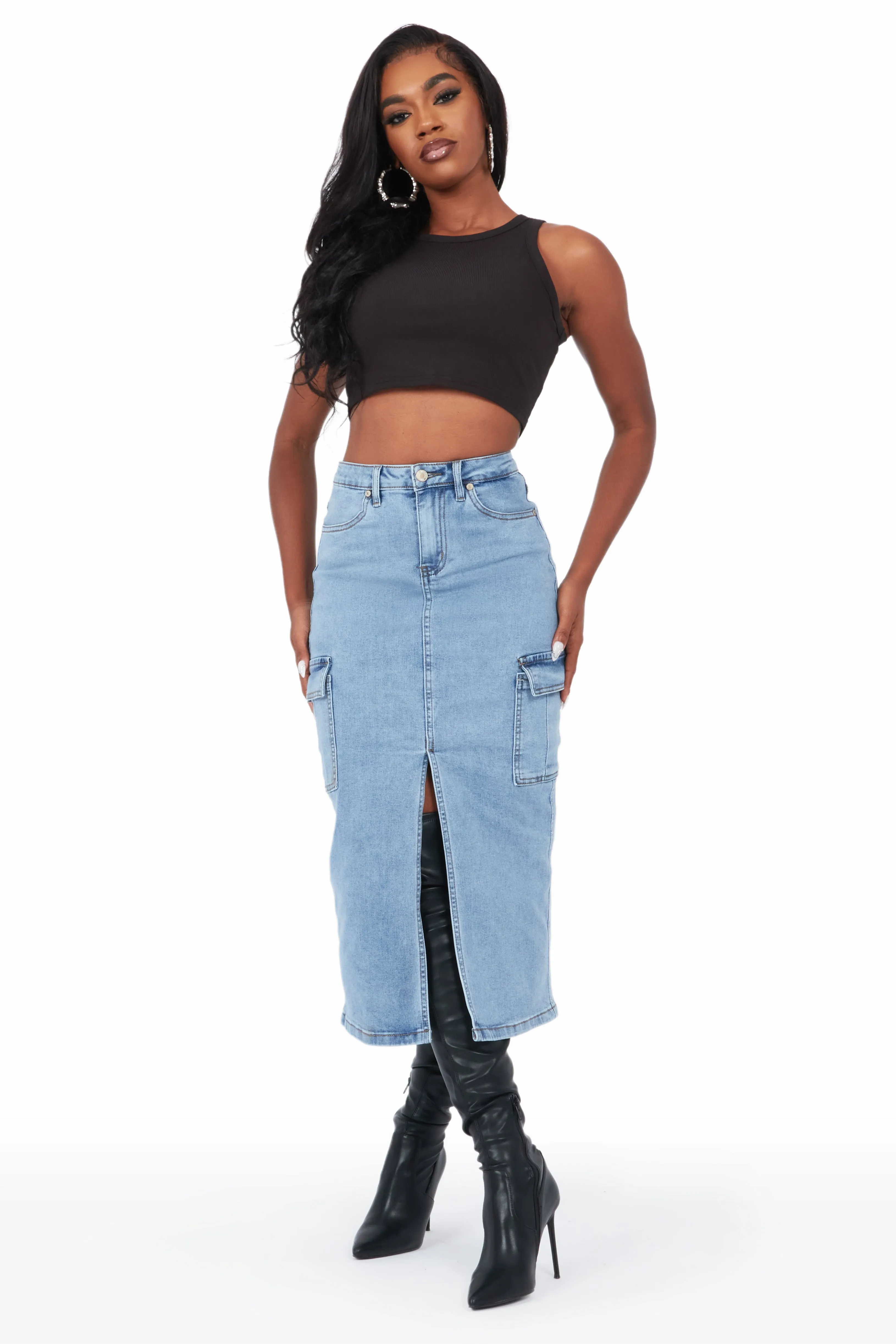 Yoselin Light Wash Denim Skirt