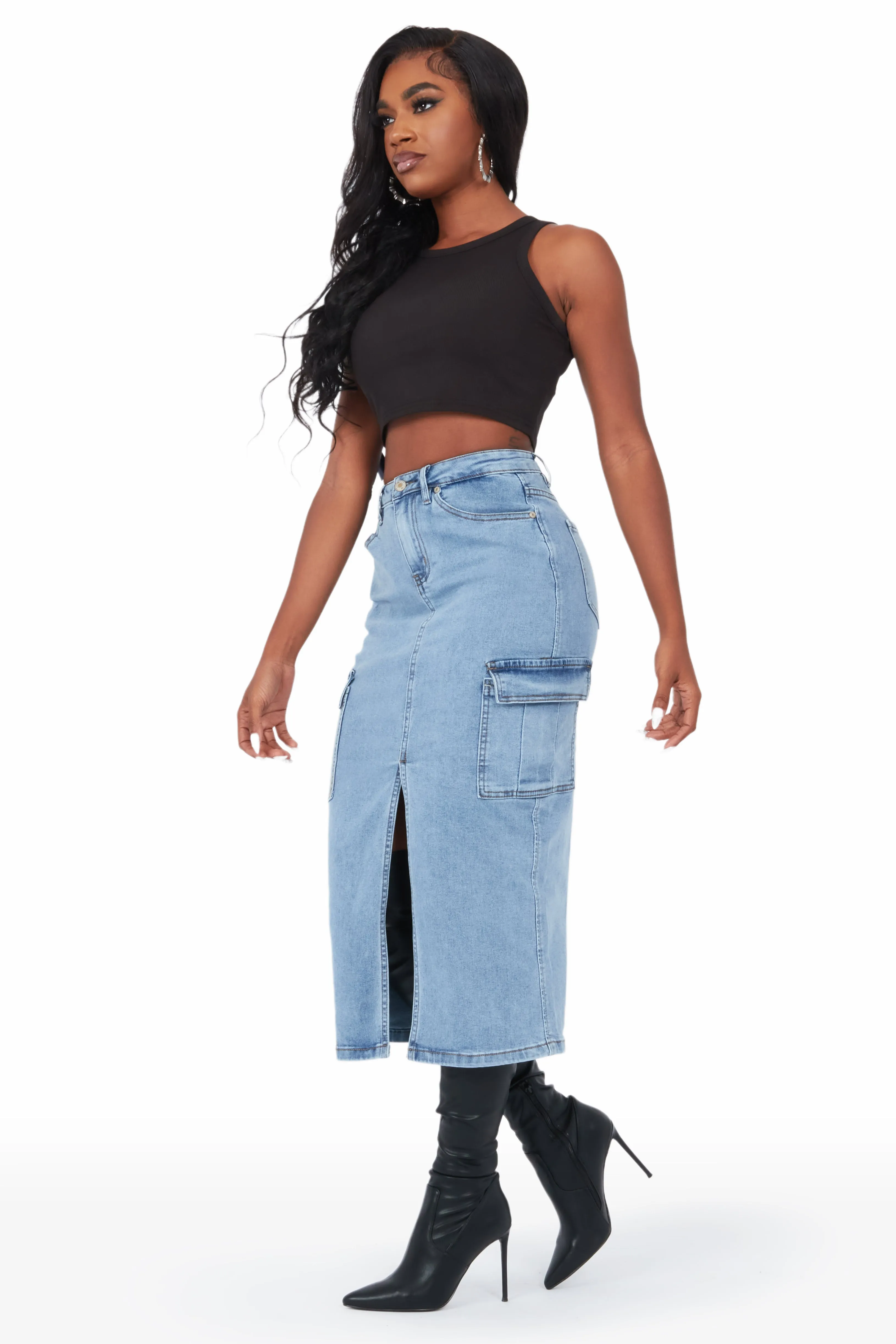 Yoselin Light Wash Denim Skirt