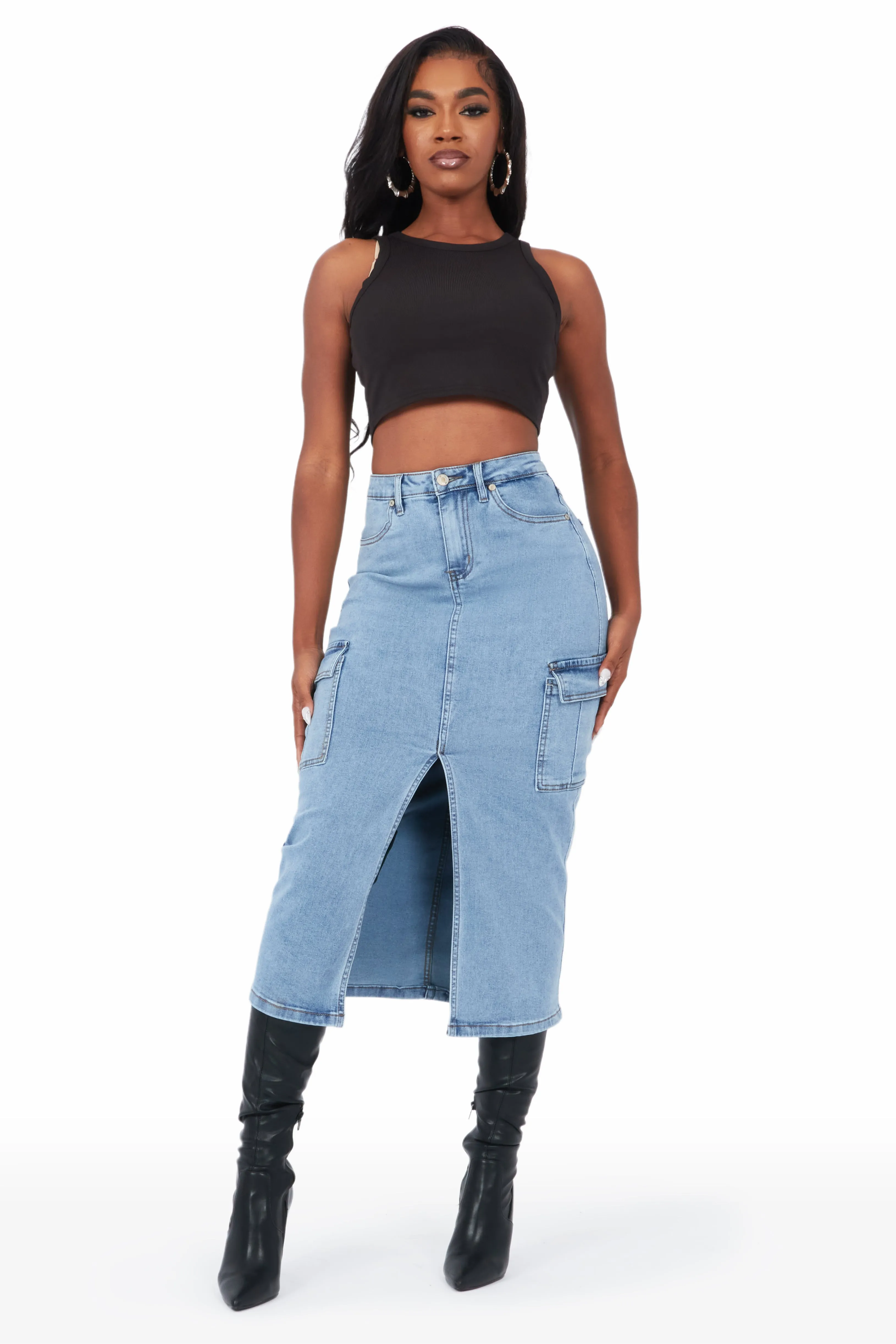 Yoselin Light Wash Denim Skirt