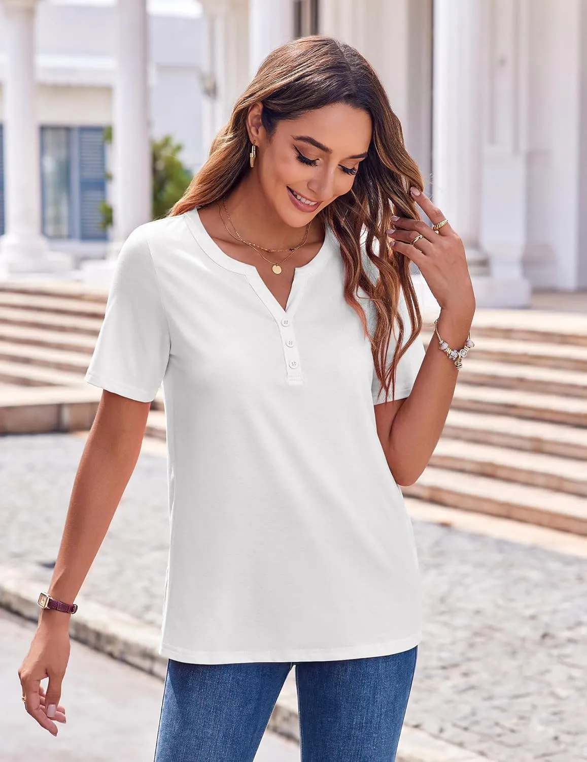 Zeagoo Casual Short Sleeve V Neck Shirts Business Dressy Tunic Blouses