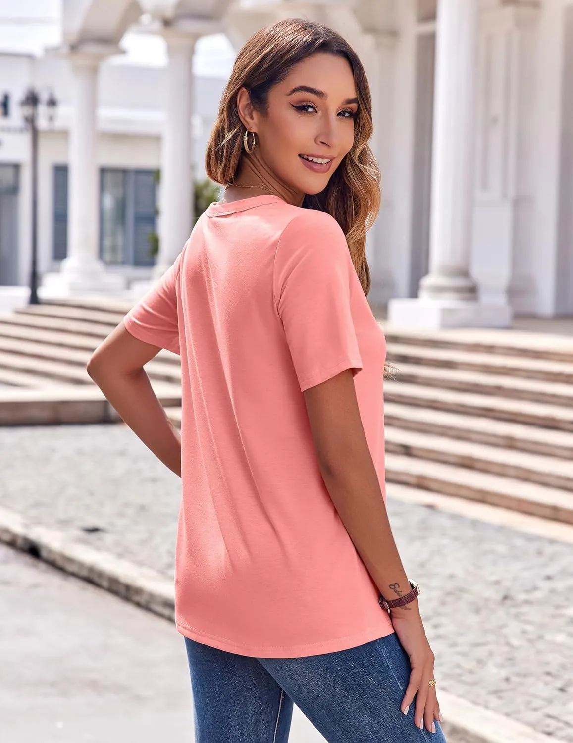 Zeagoo Casual Short Sleeve V Neck Shirts Business Dressy Tunic Blouses